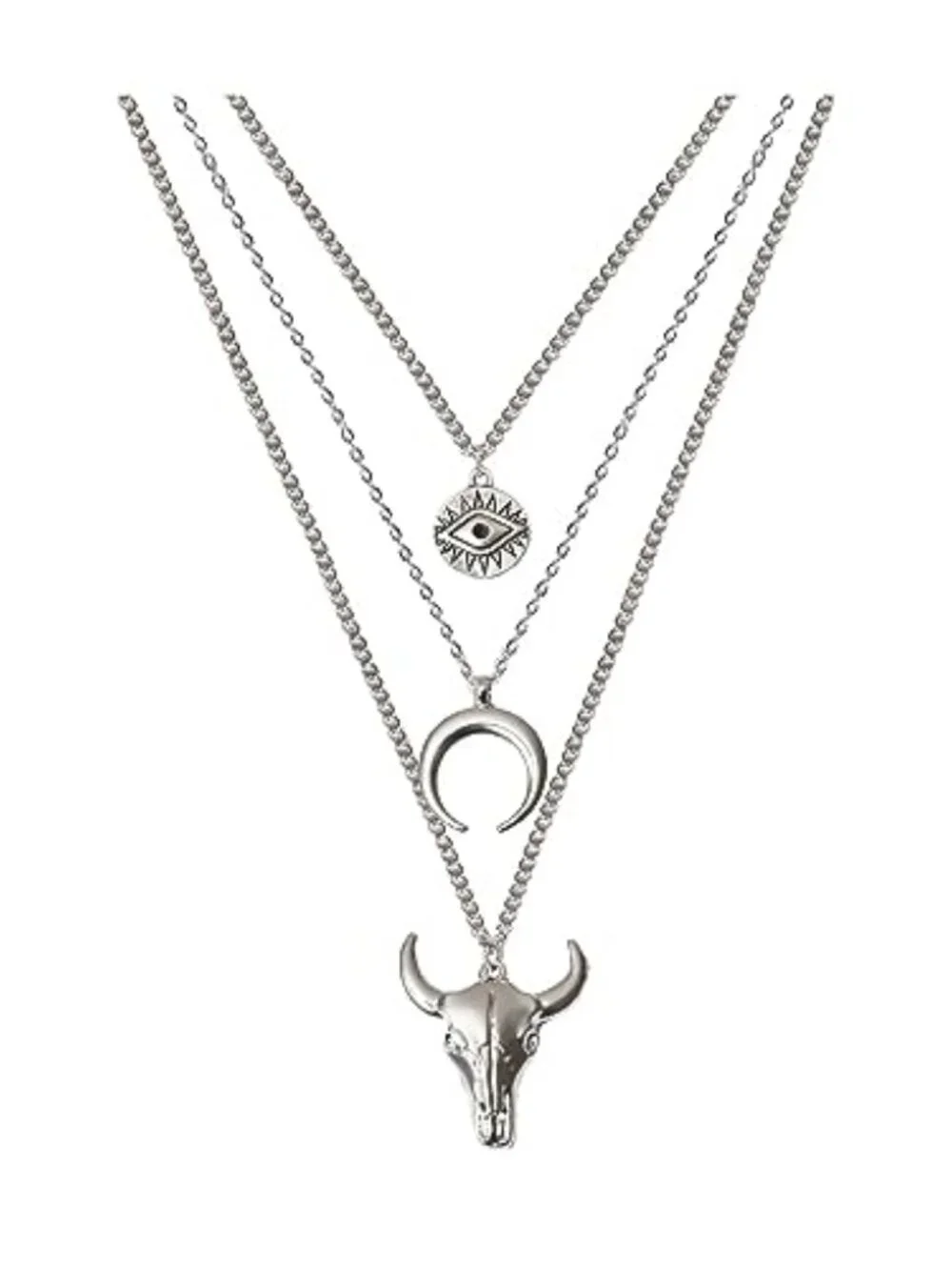 Silver Boho Layered Necklace Western Cowgirl